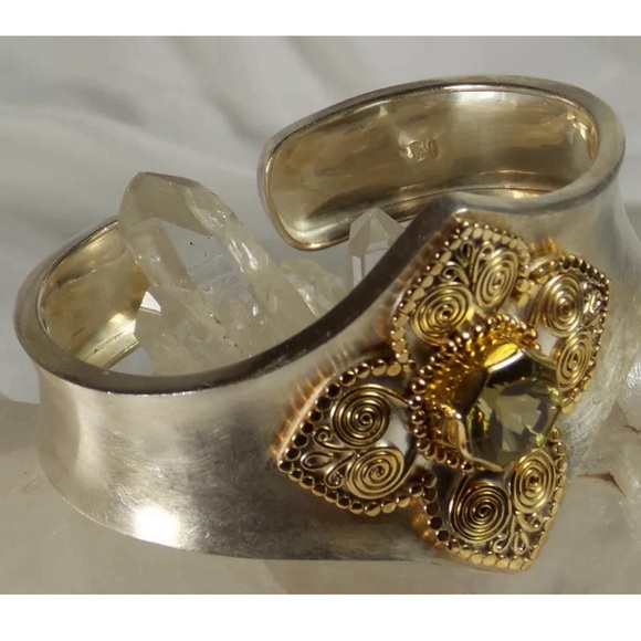 Lemon Quartz 4.65ct. {Michou} Sterling Silver Cuff Bracelet Boho Exclusive - Picture 3 of 7